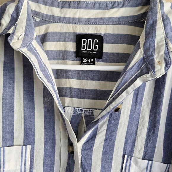 Urban Outfitters BDG Stevie Spliced Button Down Shirt Short Sleeve Relaxed Blue - Picture 8 of 14